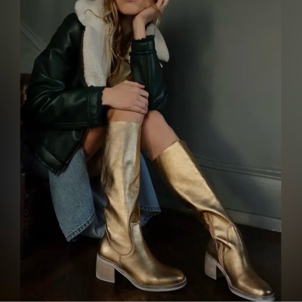 Free People Essential Tall Slouch Boots 39 Gold